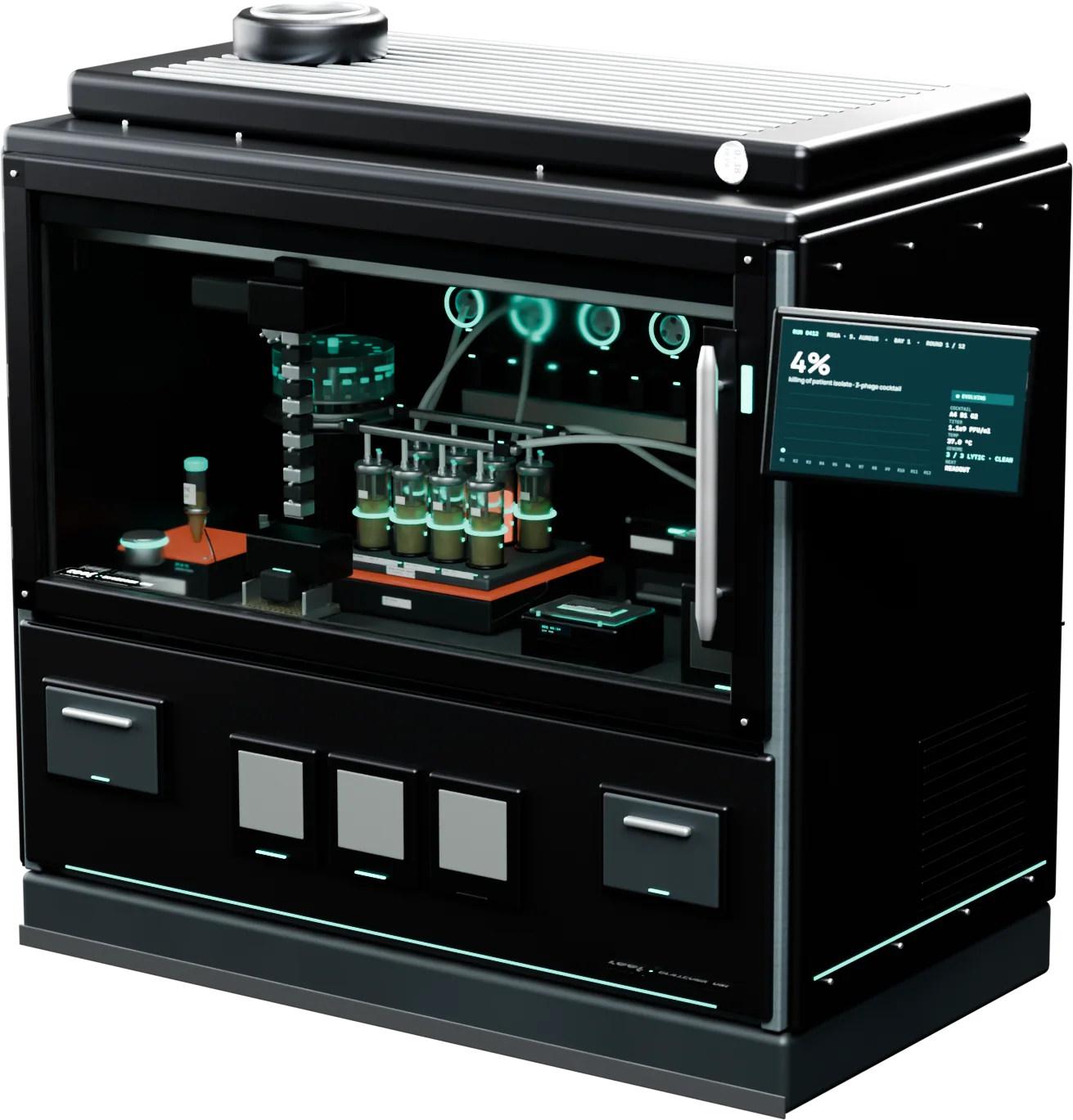 The Myx instrument: a benchtop machine that evolves and produces a patient-matched phage on site.
